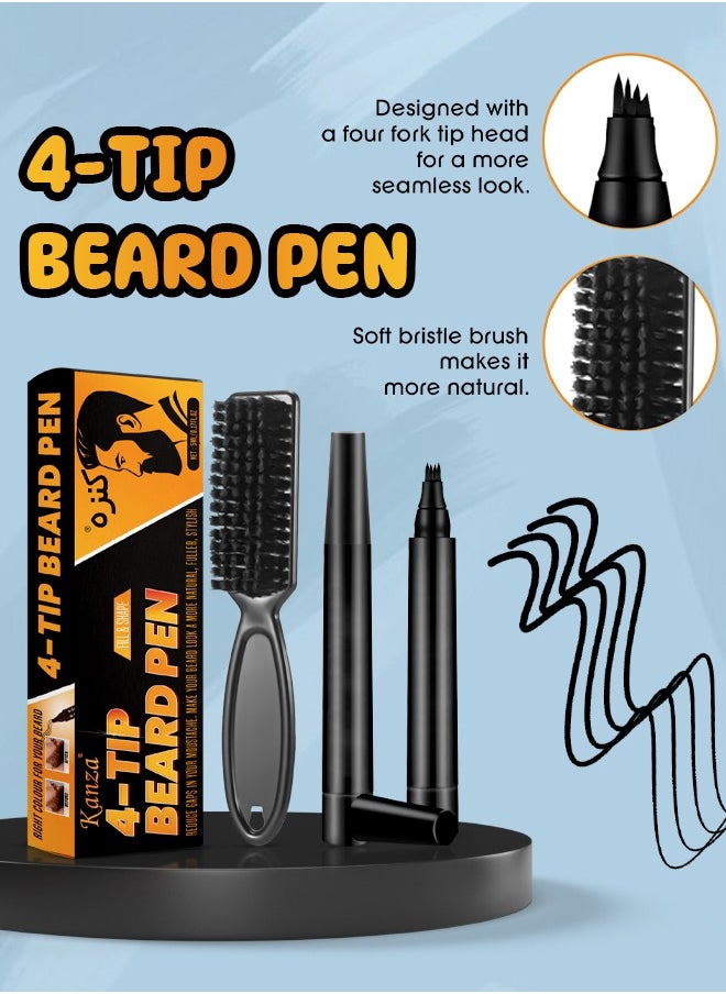 Kanza 4-Tip Beard Pen (Black) Beard & Moustache Pen and Beard Brush Combo Set Beard Filler & Shape for Home Travel & Barber Use Exclusively for Men 5ml Pen & Brush  - Image 4