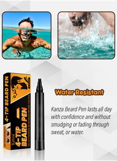 Kanza 4-Tip Beard Pen (Black) Beard & Moustache Pen and Beard Brush Combo Set Beard Filler & Shape for Home Travel & Barber Use Exclusively for Men 5ml Pen & Brush  - Image 5