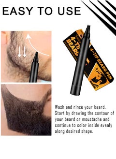 Kanza 4-Tip Beard Pen (Black) Beard & Moustache Pen and Beard Brush Combo Set Beard Filler & Shape for Home Travel & Barber Use Exclusively for Men 5ml Pen & Brush  - Image 3