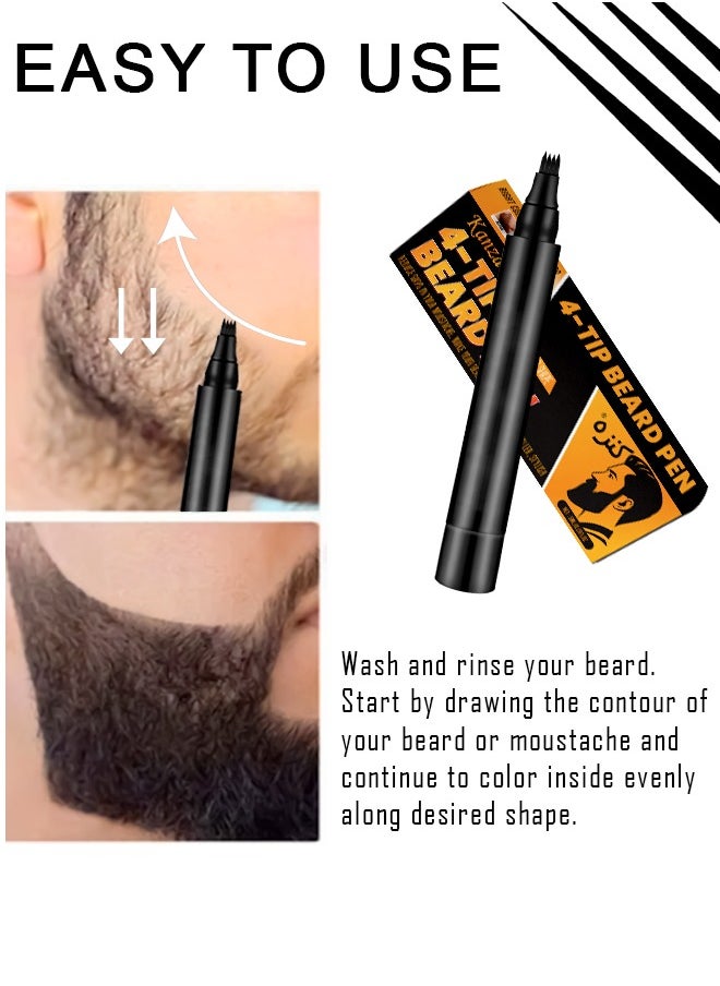 Kanza 4-Tip Beard Pen (Black) Beard & Moustache Pen and Beard Brush Combo Set Beard Filler & Shape for Home Travel & Barber Use Exclusively for Men 5ml Pen & Brush  - Image 3
