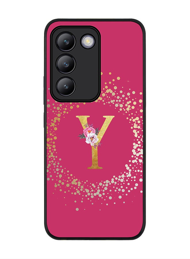 Stylizedd Rugged Black edge case for Vivo V30 Lite 5G, Slim fit Cover Custom Monogram Initial Letter Floral Pattern Alphabet - Y ( Deep Pink Rose ) - Image 1