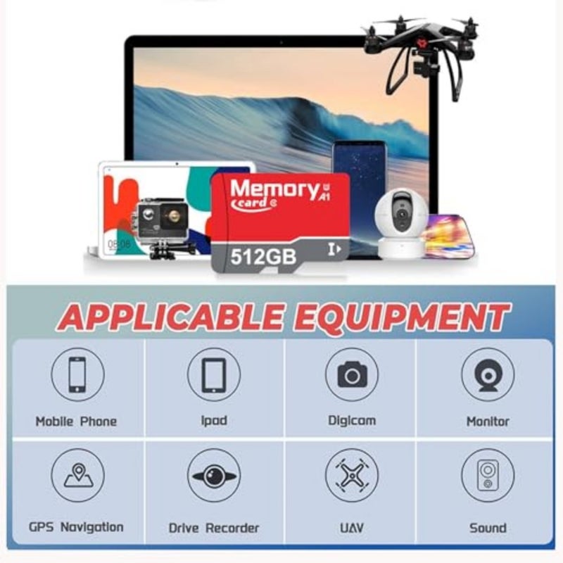 بطاقة Micro SD جديدة بسعة 512 جيجابايت ومجموعة محول، بطاقة Full HD 4K UHD فئة 10 U1 عالية السرعة للكاميرا/الهاتف/تاكوغراف، الكمبيوتر اللوحي - Image 3