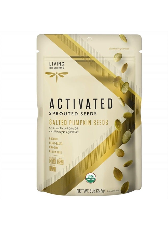 Living Intentions Organic Sprouted Pumpkin Seeds: Salted – NonGMO – Gluten Free – Vegan –Kosher – Paleo - 8 Ounce Unit - Image 1