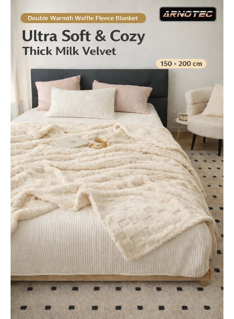 ARNOTEC Double Warmth Waffle Fleece Blanket 150×200cm – Thick Milk Velvet Throw Blanket, Soft & Breathable, All-Season Cozy Blanket for Sofa, Bed, Nap & Travel - Image 1