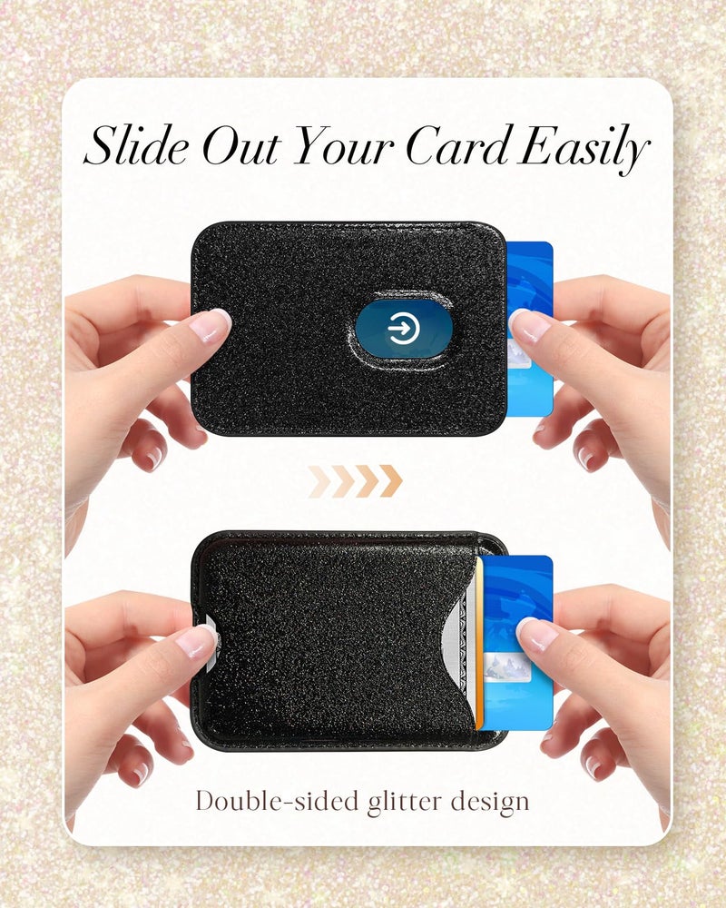 Shorogyt Compatible with Magsafe Wallet Magnetic Card Holder - Glitter Black Phone Wallets for Women Teen Girls Fashion for iPhone 17/16/15/14/13/12 Series Slim for Apple Mag RFID Magnet, Fit 3 Cards - Image 4