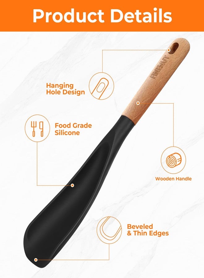 FINENUT Multifunction Silicone Spatula Spoon 2-Pack Dual-Use-Heat-Resistant 446°F BPA-Free Non-Toxic Cooking for Non-Stick Cookware,Rice Cookers,Wooden Handle Scoop/Serve Meal/Rice Spoon Set (Black) - Image 4