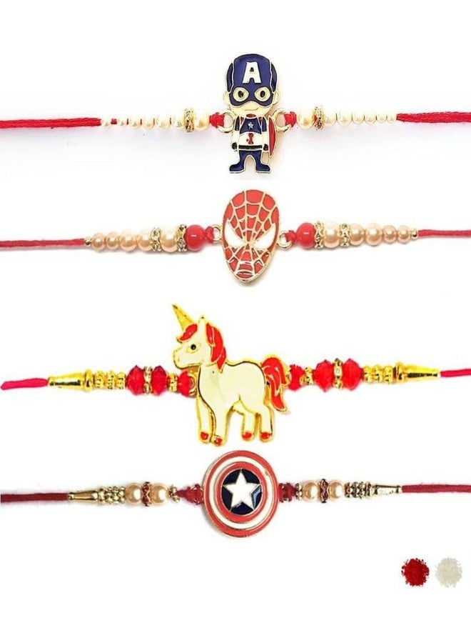 Ercole Kids Rakhi Multicolour 2 Super Hero 1 Shield 1 Unicorn Rakhi Combo - Image 1