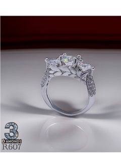 Elegant Three-Stone Diamond Ring by 3 Diamonds - Platinum-Plated, High-Quality Craftsmanship, Perfect for Special Occasions