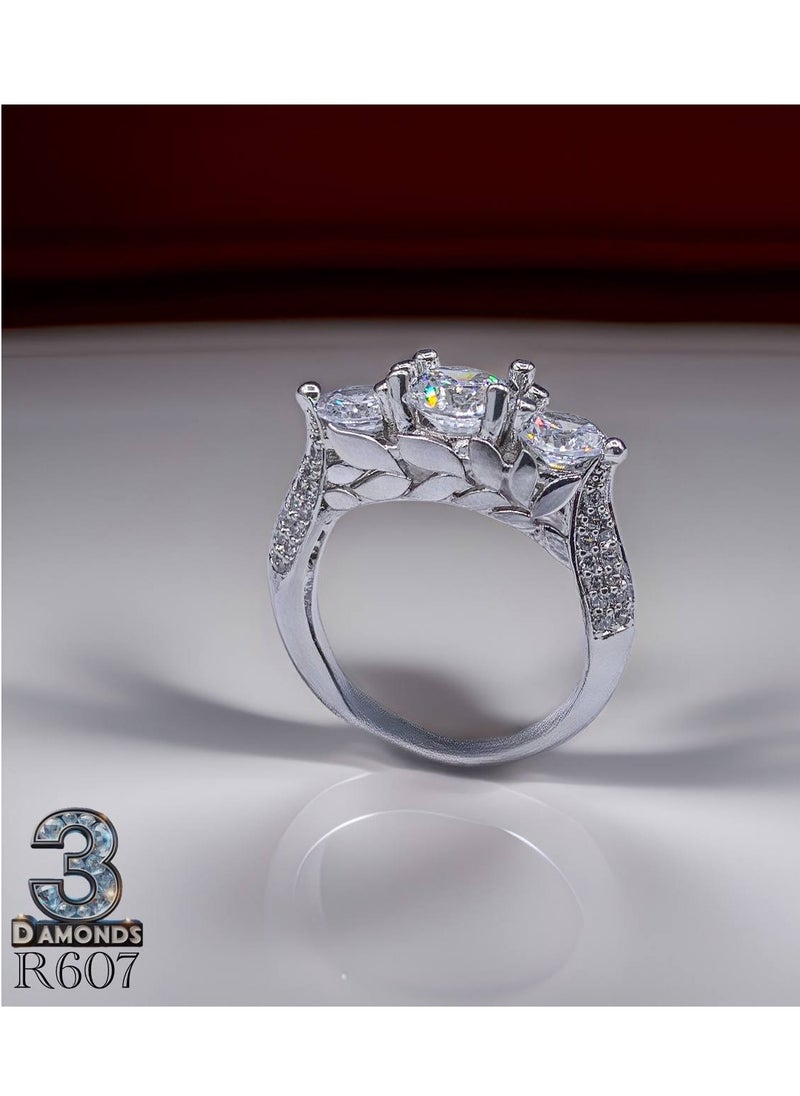 3Diamonds - Elegant Three-Stone Diamond Ring by 3 Diamonds - Platinum-Plated, High-Quality Craftsmanship, Perfect for Special Occasions - Image 1