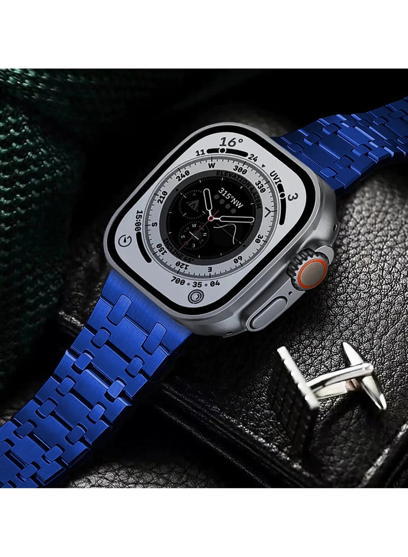 LEVELO RoyalLink Stainless Steel Metal Watch Strap for Smart Watch 49/45/44/42mm / Durable smartwatch Band - Blue - Image 3