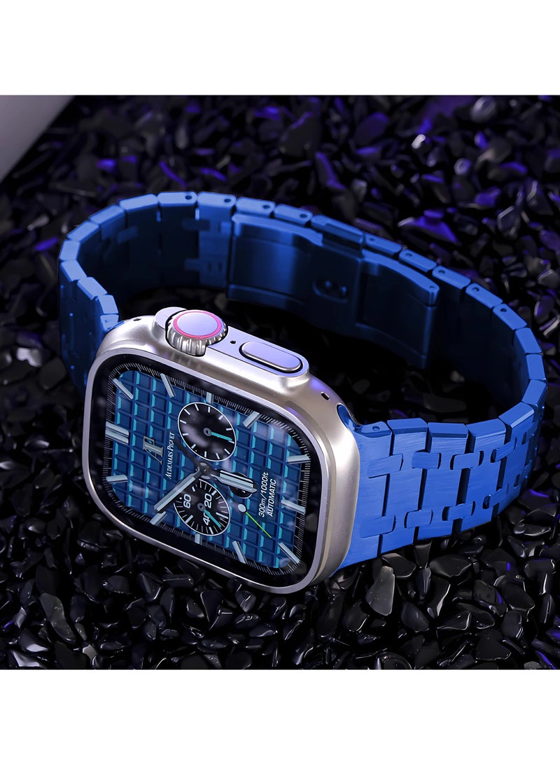 LEVELO RoyalLink Stainless Steel Metal Watch Strap for Smart Watch 49/45/44/42mm / Durable smartwatch Band - Blue - Image 4