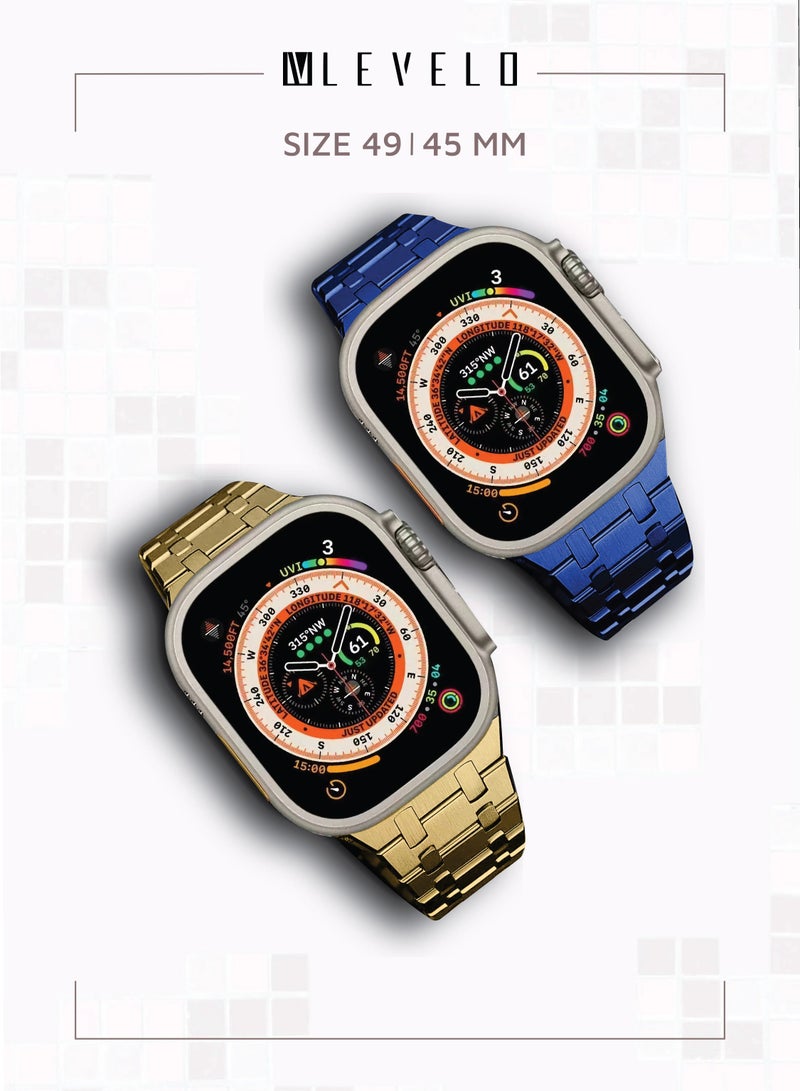 LEVELO RoyalLink Stainless Steel Metal Watch Strap for Smart Watch 49/45/44/42mm / Durable smartwatch Band - Blue - Image 5