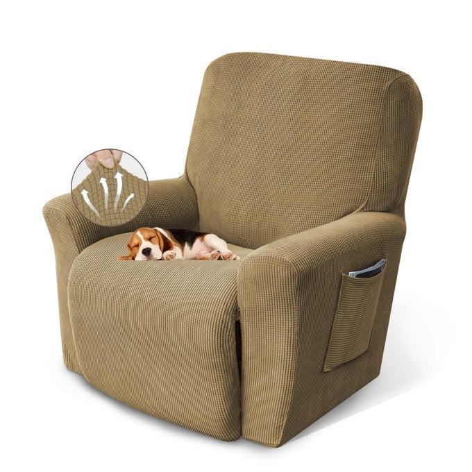 RECLINER CHAIR COVERS LAZY BOY RECLINER COVERS STRETCH COUCH COVER SLIPCOVERS 1 PIECE FURNITURE PROTECTOR WITH ELASTIC BOTTOM FOR DOGKIDSRECLINER TAN