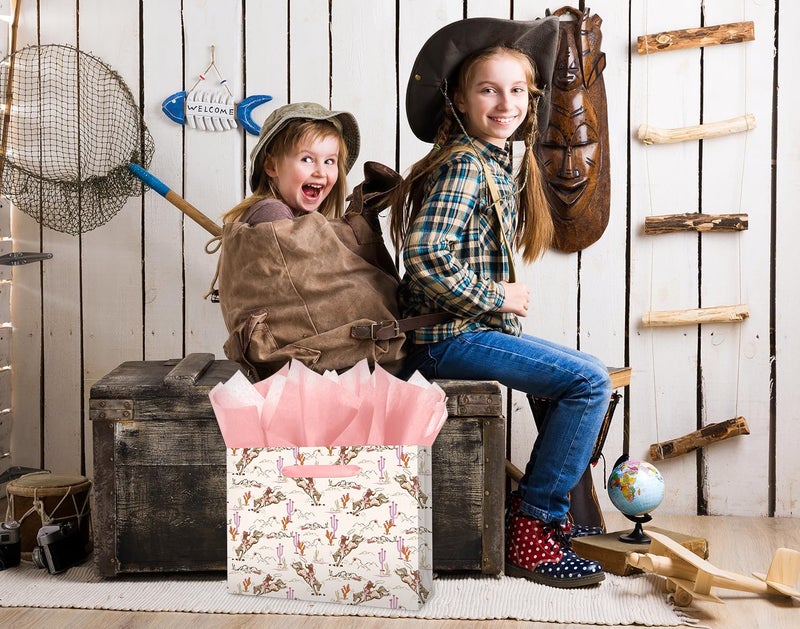 Linelglobal Large Cowgirl Gift Bag With Tissue Ppaer For Women Girl Birthday Western Theme Party Rodeo Stuffer 12.6"" - Image 4