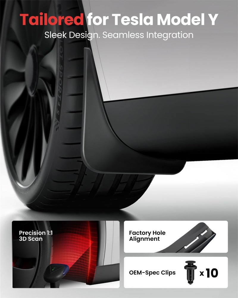 REEVAA 2026 Tesla New Model Y Juniper Accessories - Mud Flaps [Protect Paint, No Drilling Required] All-Weather Splash Guard Body Kits for Model Y Juniper 2025-2026, Black (Set of 4) - Image 3