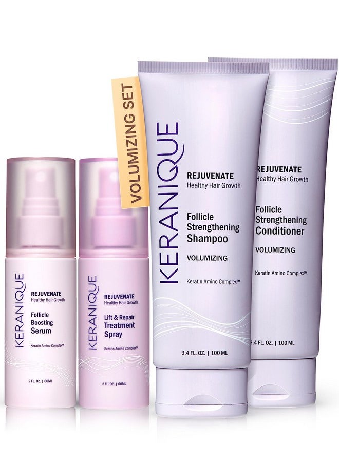 Keranique Volumizing Hair Products Set For Thinning Hair Thickening Shampoo And Conditioner Follicle Booster Hair Serum Volumizing Spray Fine Hair Texture Boost And Repair With Keratin For Women  - Image 1
