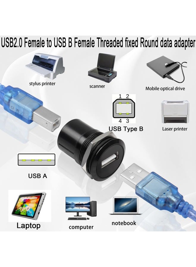 QIANRENON USB2.0 to USB B Threaded Fixed Printer Adapter USB2.0 Female to USB Type B Female Panel Mount Round Connector for PC Printer Scanner Laptop - Image 4