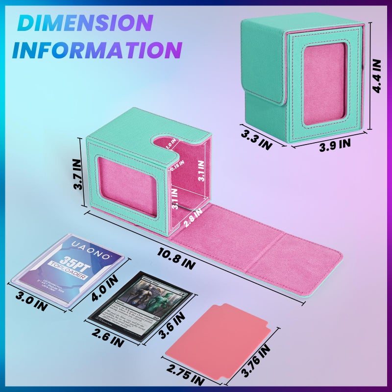 UAONO Card Deck Box with MTG Commander Display, Deck Case Holds 100+ Double-Sleeved Cards, Trading Card Storage Box Fits TCG/PTCG/Sports Card with 2 Dividers, 1 Top Loaders (Turquoise, Pink) - Image 4