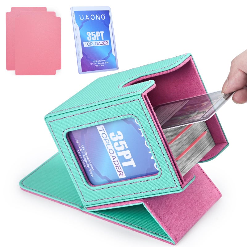 UAONO Card Deck Box with MTG Commander Display, Deck Case Holds 100+ Double-Sleeved Cards, Trading Card Storage Box Fits TCG/PTCG/Sports Card with 2 Dividers, 1 Top Loaders (Turquoise, Pink) - Image 1