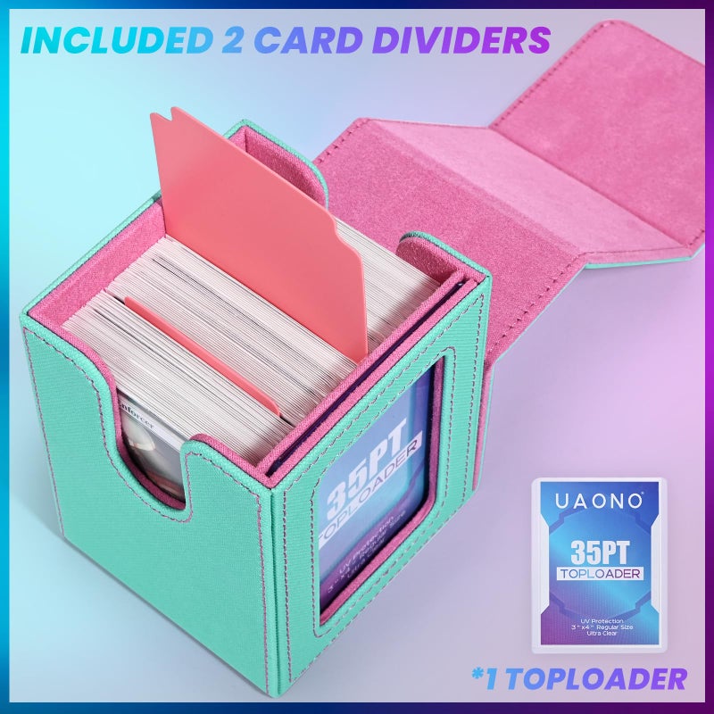 UAONO Card Deck Box with MTG Commander Display, Deck Case Holds 100+ Double-Sleeved Cards, Trading Card Storage Box Fits TCG/PTCG/Sports Card with 2 Dividers, 1 Top Loaders (Turquoise, Pink) - Image 5