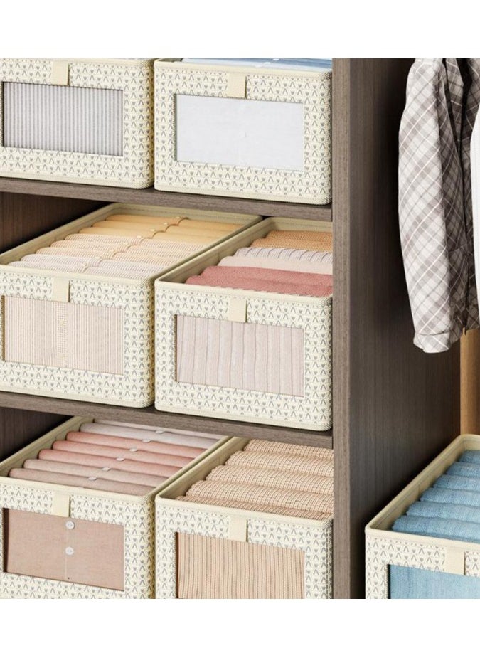 Hanayo 2 Pcs Storage Boxes Foldable Storage Box with Handle Storage Bins Closet Organizers Shelf Baskets Storage Bins for Clothing Toys Books(Beige)  - Image 2
