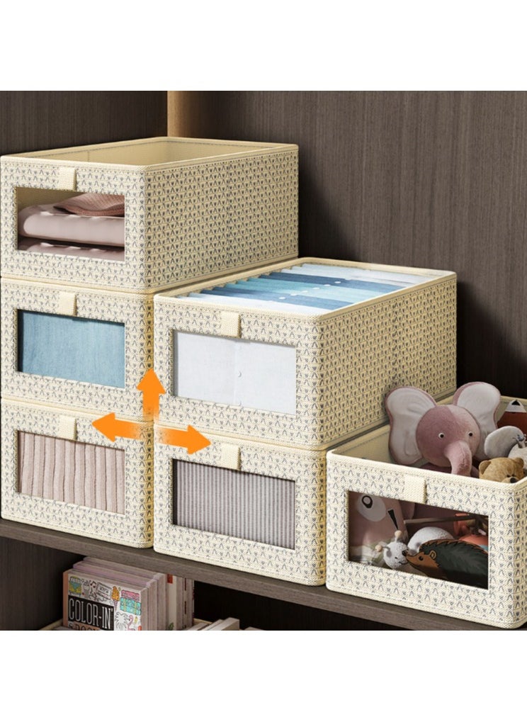 Hanayo 2 Pcs Storage Boxes Foldable Storage Box with Handle Storage Bins Closet Organizers Shelf Baskets Storage Bins for Clothing Toys Books(Beige)  - Image 4