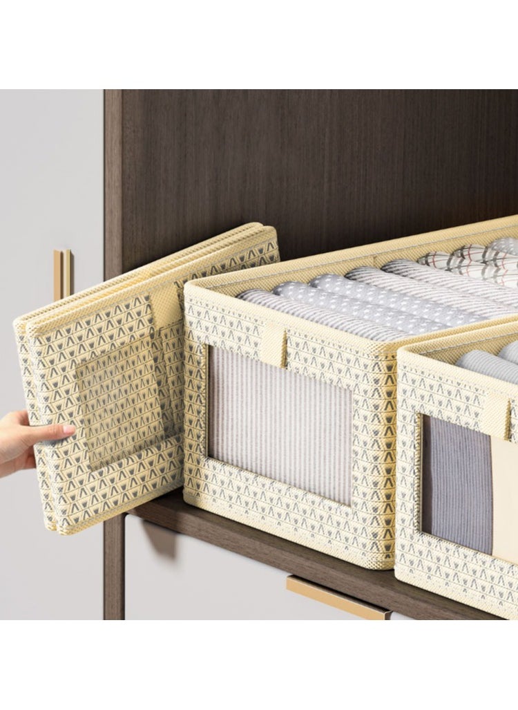 Hanayo 2 Pcs Storage Boxes Foldable Storage Box with Handle Storage Bins Closet Organizers Shelf Baskets Storage Bins for Clothing Toys Books(Beige)  - Image 5