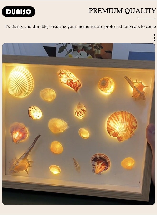 DUNISO 3D Picture Frame for Filling with 1M LED Fairy Lights, 21*29.7CM, Shadow Box Frame DIY Photo Frame with 1 Pack of Shells for Displaying, Object Frame, for Wall Hanging or Desktop, Family Memory Gifts  - Image 3