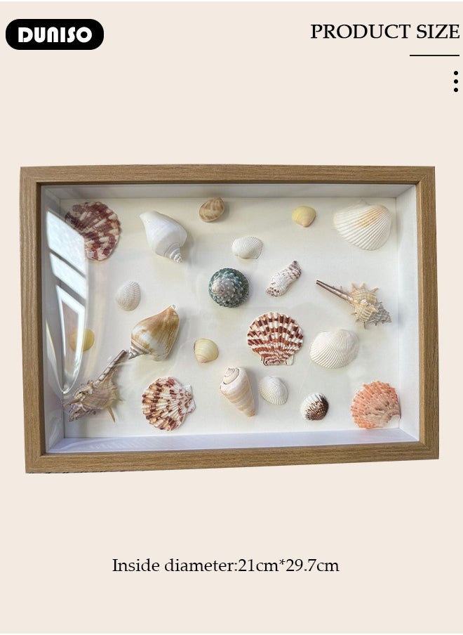 DUNISO 3D Picture Frame for Filling with 1M LED Fairy Lights, 21*29.7CM, Shadow Box Frame DIY Photo Frame with 1 Pack of Shells for Displaying, Object Frame, for Wall Hanging or Desktop, Family Memory Gifts  - Image 4