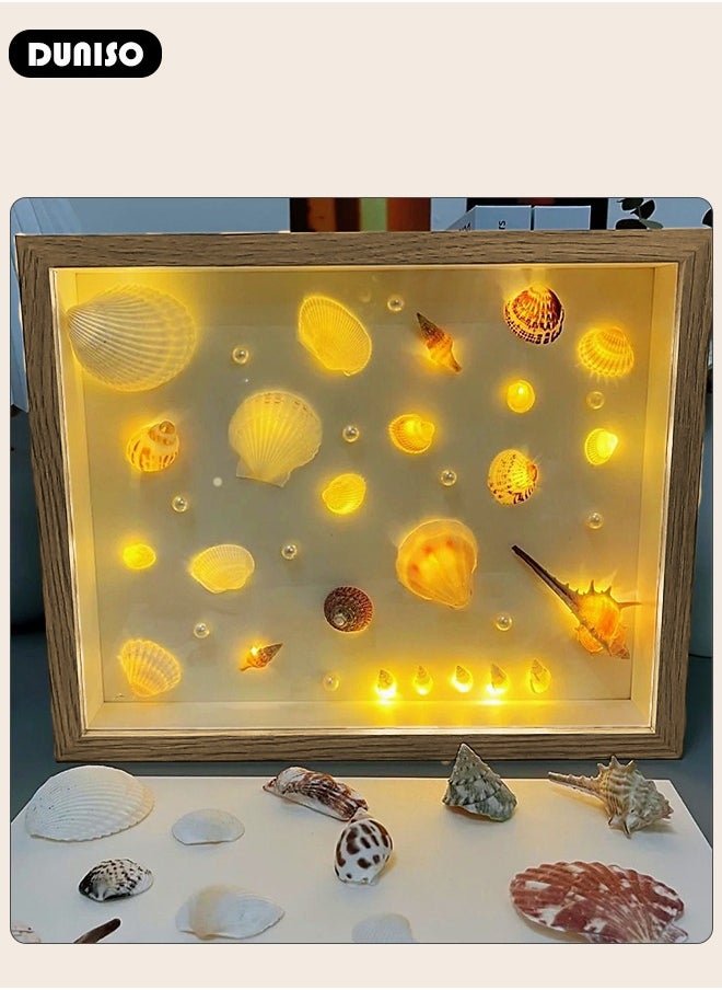 DUNISO 3D Picture Frame for Filling with 1M LED Fairy Lights, 21*29.7CM, Shadow Box Frame DIY Photo Frame with 1 Pack of Shells for Displaying, Object Frame, for Wall Hanging or Desktop, Family Memory Gifts  - Image 5