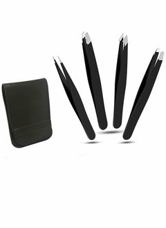 SYOSI Eyebrows Tweezers Set, 4 Pcs Woman and Men Precision Eyebrow Tweezers Set with Travel Case, for Ingrown Fine Hair Removal, Splinter Blackhead Remover Gifts (Black)  - Image 1