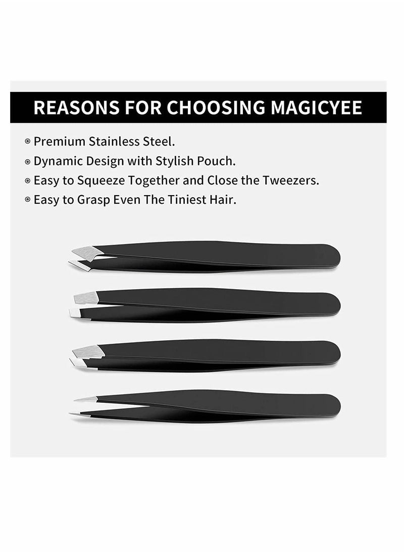SYOSI Eyebrows Tweezers Set, 4 Pcs Woman and Men Precision Eyebrow Tweezers Set with Travel Case, for Ingrown Fine Hair Removal, Splinter Blackhead Remover Gifts (Black)  - Image 5