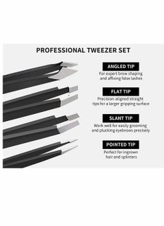 SYOSI Eyebrows Tweezers Set, 4 Pcs Woman and Men Precision Eyebrow Tweezers Set with Travel Case, for Ingrown Fine Hair Removal, Splinter Blackhead Remover Gifts (Black)  - Image 2