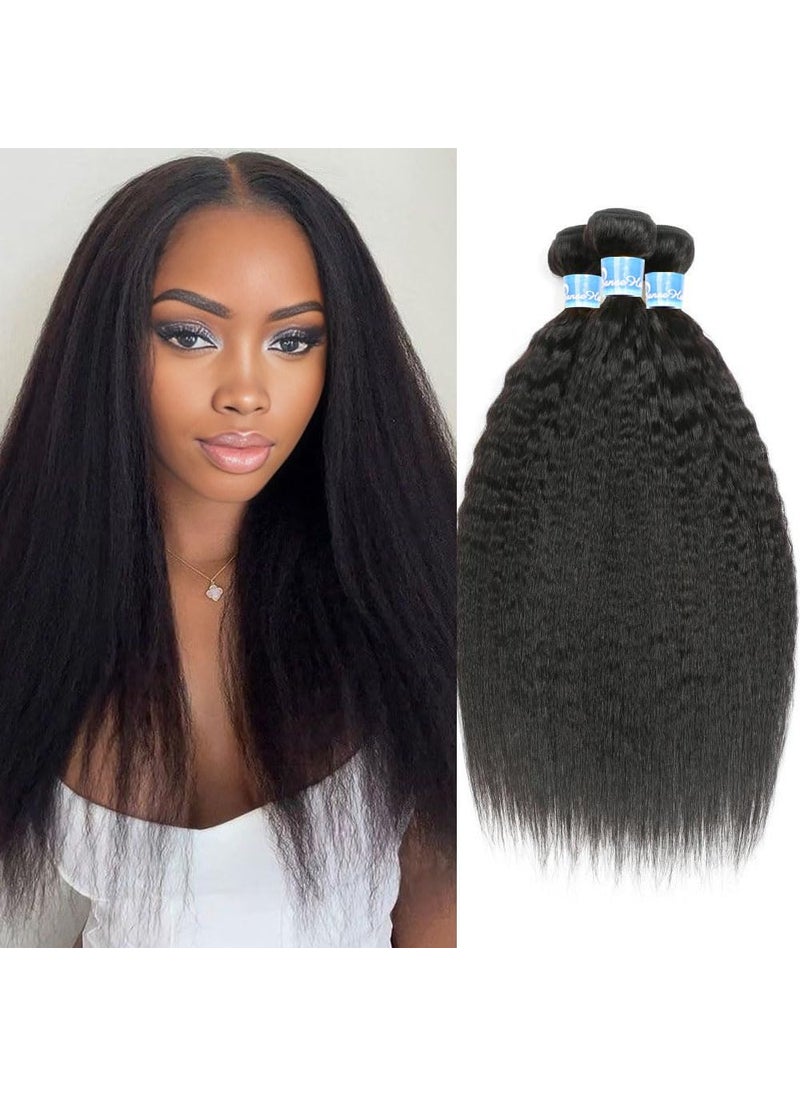 Panse Hair - Kinky Straight Human Hair Bundles 12 14 16Inch Sew In Bundles Yaki Straight 100 Brazilian Human Hair 3 Bundles Black Bundles Human Hair 100 Unprocessed Human Hair Bundles Yaki For Black Women - Image 1