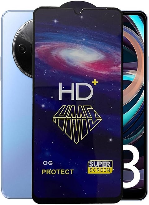 (For A3) HD Plus Super Glass Screen Protector, 9H Tempered, Full Glue Black Frame, For Xiaomi Redmi A3 Screen