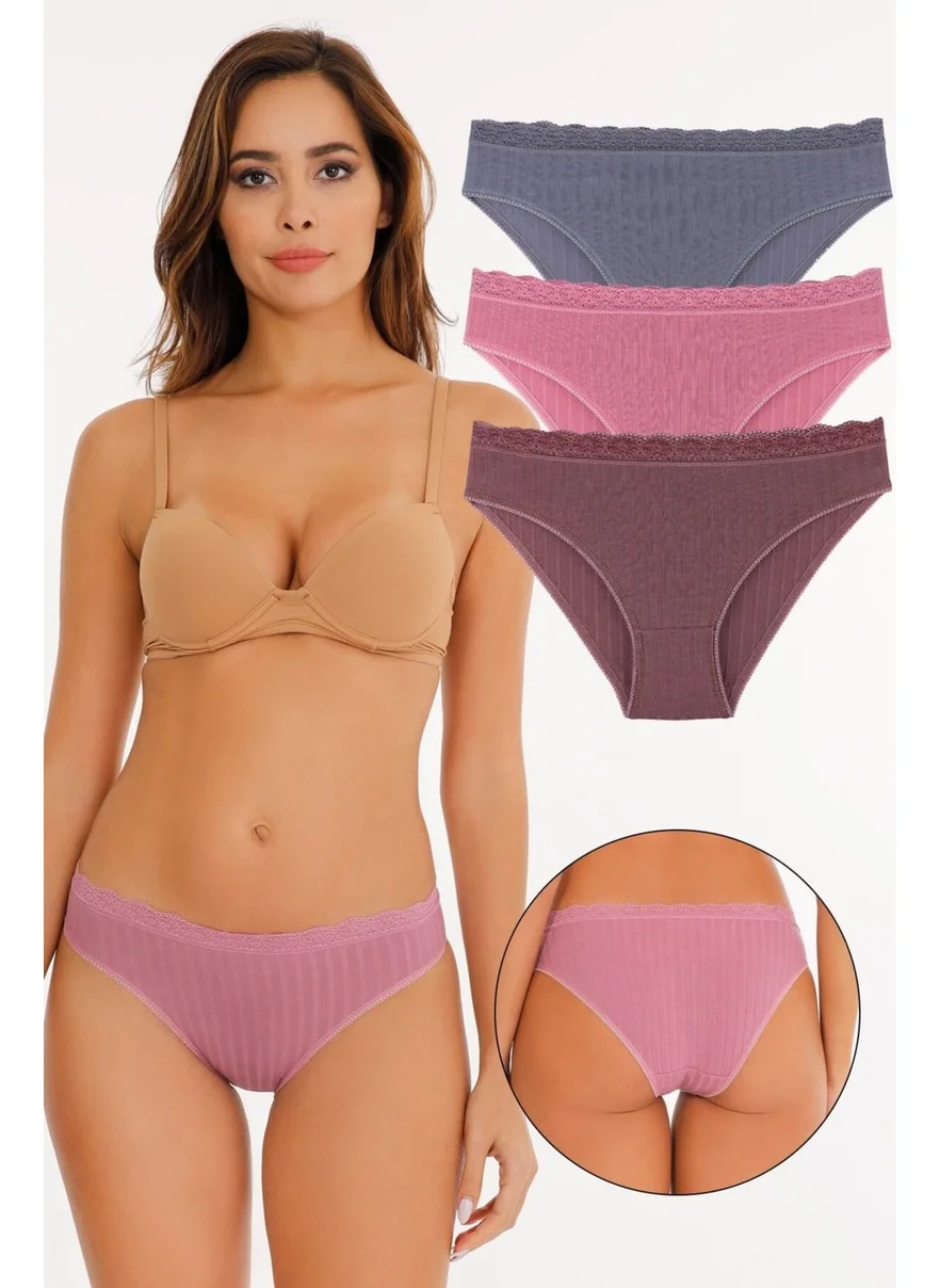 Sensu Women's Waist Lace Slip Panties Soft Colors 3 Piece Package Set