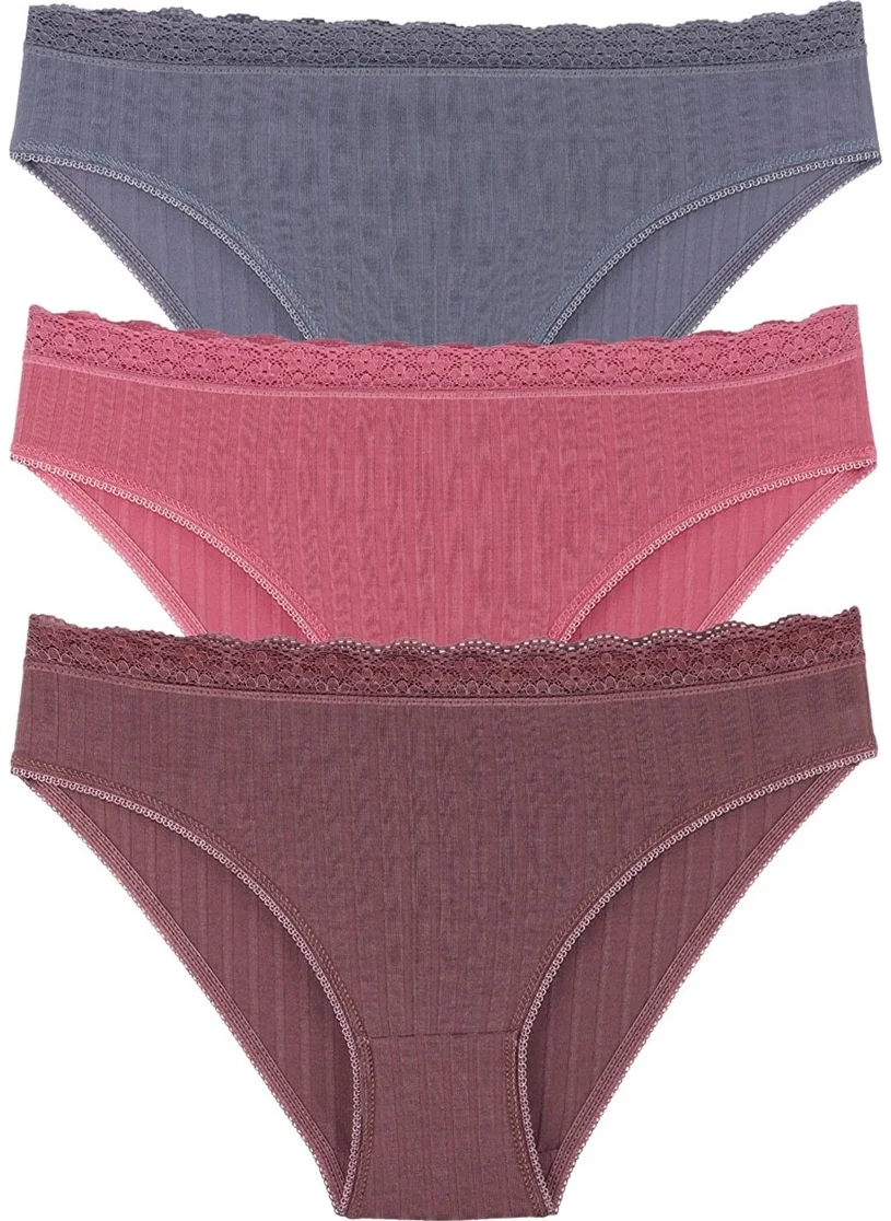 Sensu Women's Waist Lace Slip Panties Soft Colors 3 Piece Package Set