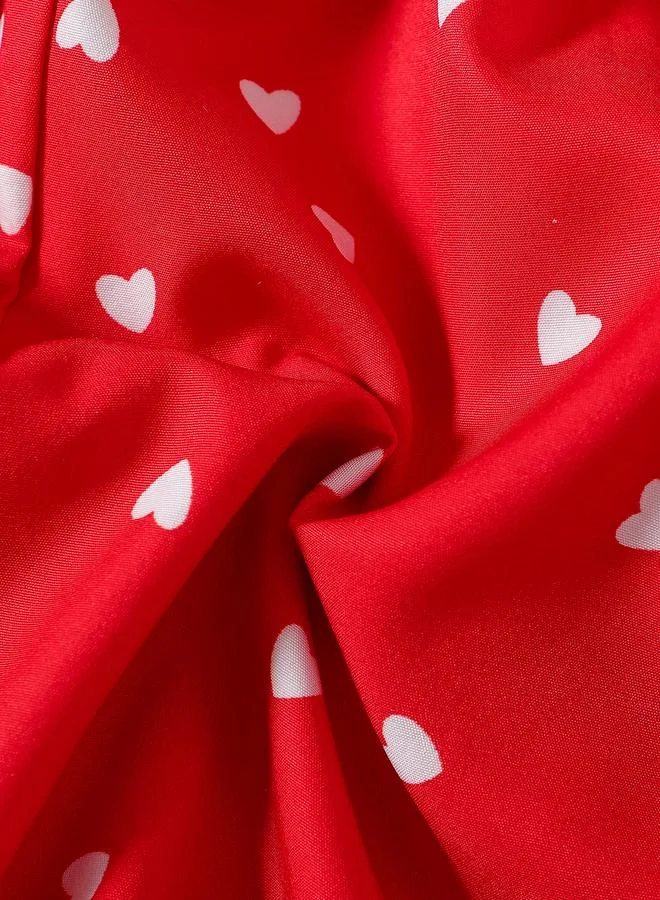 Take Two Take Two Heart Print Smocked Dress with Sling Bag