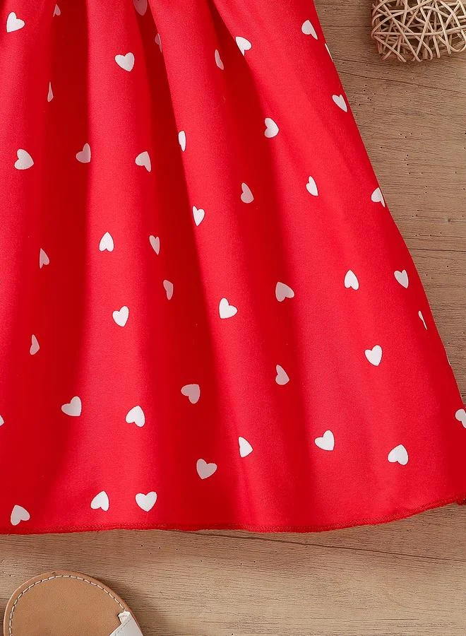 Take Two Take Two Heart Print Smocked Dress with Sling Bag
