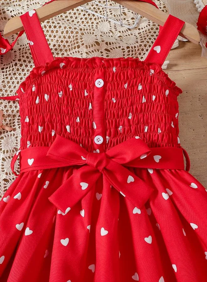 Take Two Take Two Heart Print Smocked Dress with Sling Bag