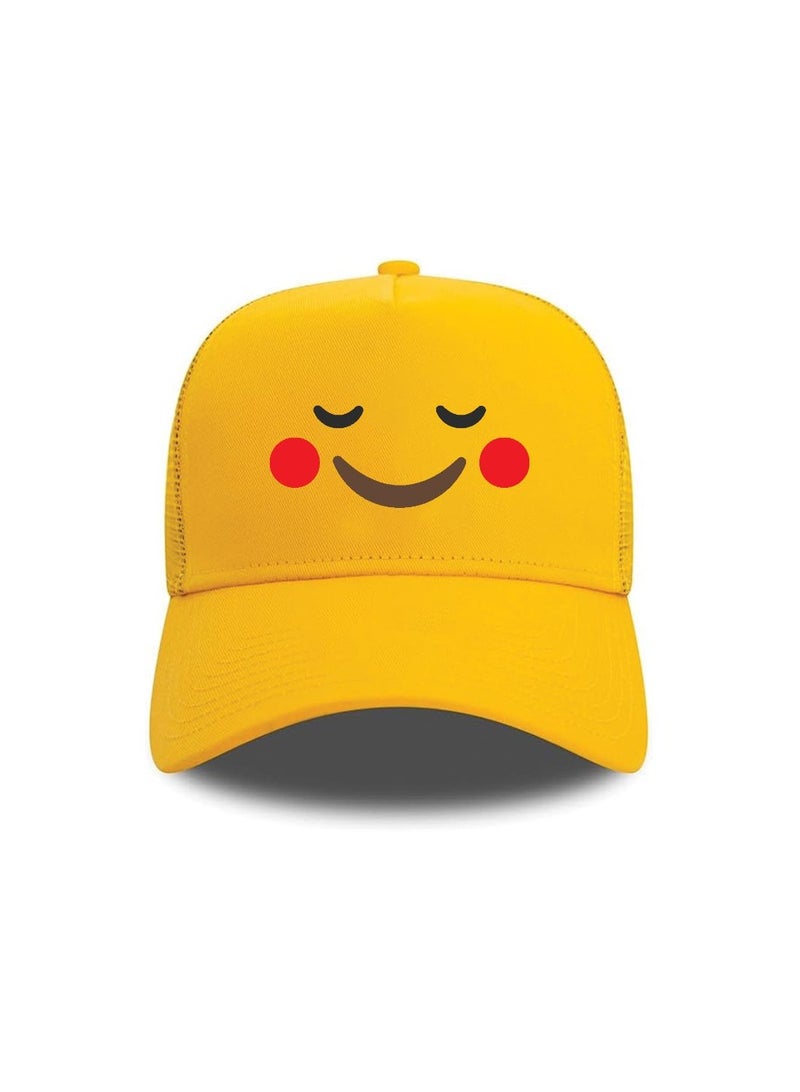 برينت شوب فور مي قبعة شبكية بوجه مبتسم باللون الأصفر للأطفال مع إغلاق بلاستيكي قابل للتعديل - قبعة بيسبول للجنسين للأولاد والبنات - مثالية للأنشطة الخارجية والرياضة - Image 3