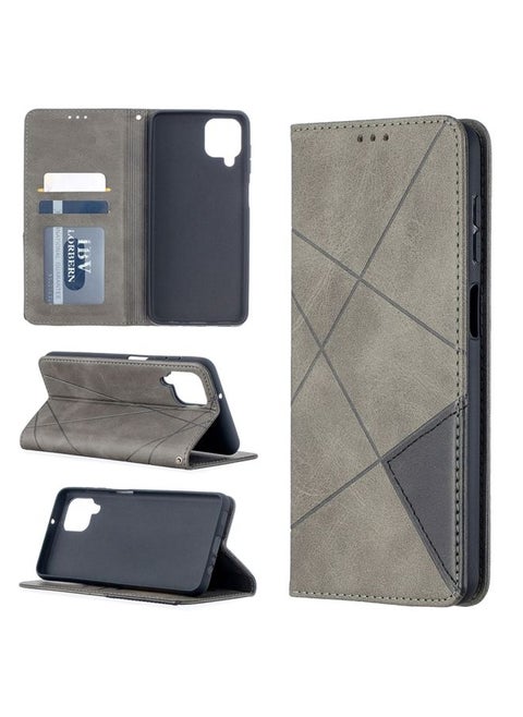 Case Cover For Samsung Galaxy A12 Prismatic Invisible Magnetic Horizontal Flip Leather Case with Holder & Card Slots & Photo Frame Grey