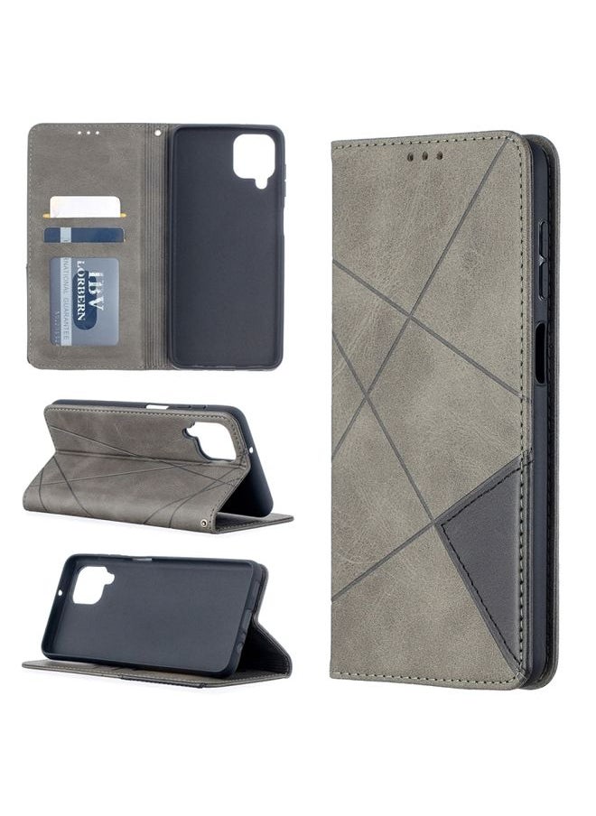 BGM - Case Cover For Samsung Galaxy A12 Prismatic Invisible Magnetic Horizontal Flip Leather Case with Holder & Card Slots & Photo Frame Grey - Image 1