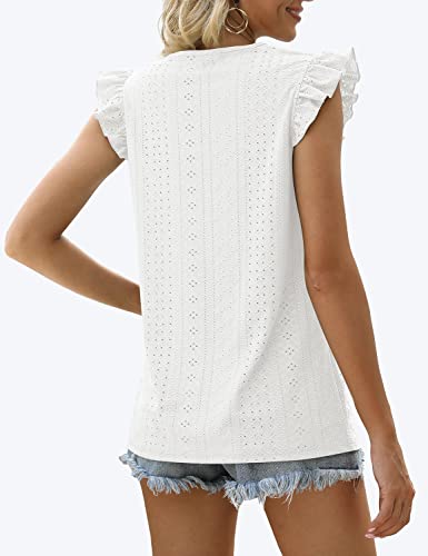 Jescakoo Womens Tank Tops White Blouse Dressy Casual Sleeveless Blouses for Women Eyelet M - Image 4