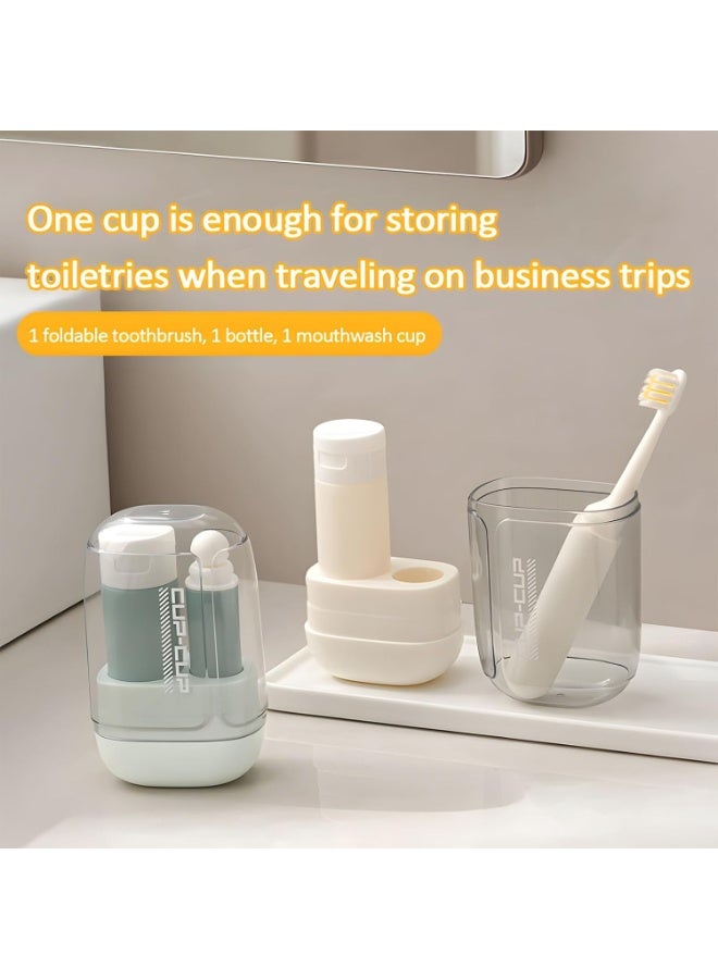 3 in 1 Travel Toiletries Set, Portable Travel Toothbrush with Toothpaste Dispenser & Mouthwash Cup, Leak-Proof Compact Size, Foldable Storage, Mini Essential Toiletry - Image 5