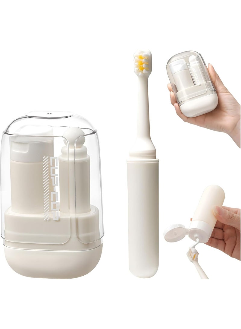 3 in 1 Travel Toiletries Set, Portable Travel Toothbrush with Toothpaste Dispenser & Mouthwash Cup, Leak-Proof Compact Size, Foldable Storage, Mini Essential Toiletry - Image 1