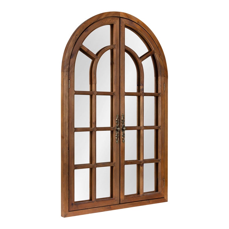 Kate and Laurel Kate and Laurel Boldmere Rustic Windowpane Arch Mirror 28 x 44 Rustic Brown Farmhouse Window Mirror for Wall 