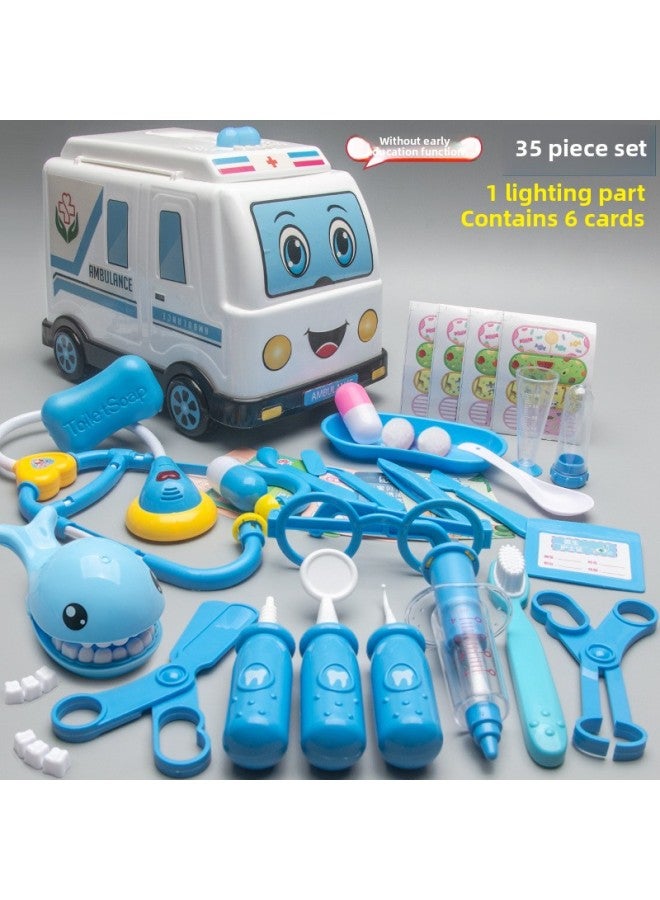 Children's Ambulance Doctor Toy Suit Girl Injection Stethoscope Simulation Nurse Medical Box Boy Play House-Specifications:【Blue】 35-piece Medical Car Toys - Image 1