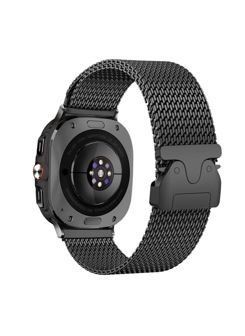 Generic - Titanium Milanese Mesh Loop for Samsung Galaxy Watch Ultra 47мм LTE Men Women, DLC Scratch-resistant Coating Breathable Replacement Strap with Adjustable Parachute-style Buckle for Samsung Watch Ultra, Black - Image 1