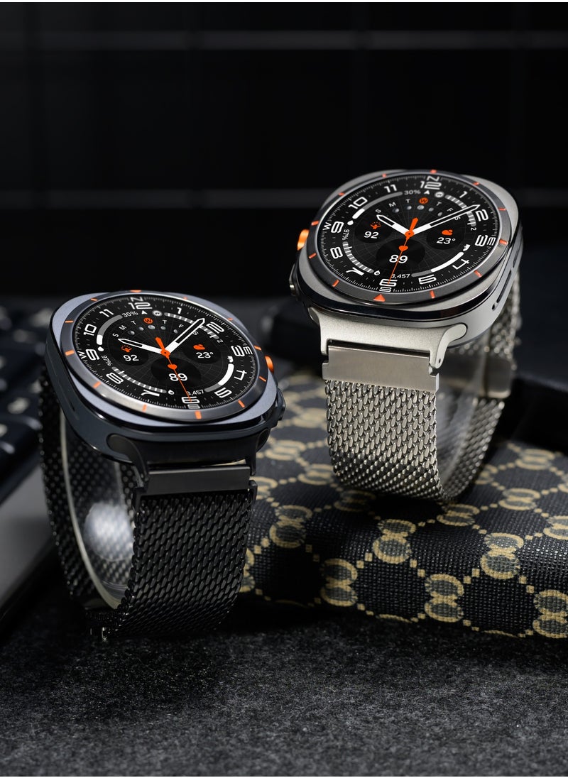 Generic - Titanium Milanese Mesh Loop for Samsung Galaxy Watch Ultra 47мм LTE Men Women, DLC Scratch-resistant Coating Breathable Replacement Strap with Adjustable Parachute-style Buckle for Samsung Watch Ultra, Black - Image 1